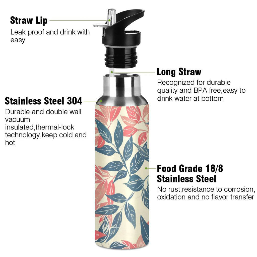 Retro Leaf Insulated Stainless Steel Water Bottle with Straw Lid 20 oz P69886