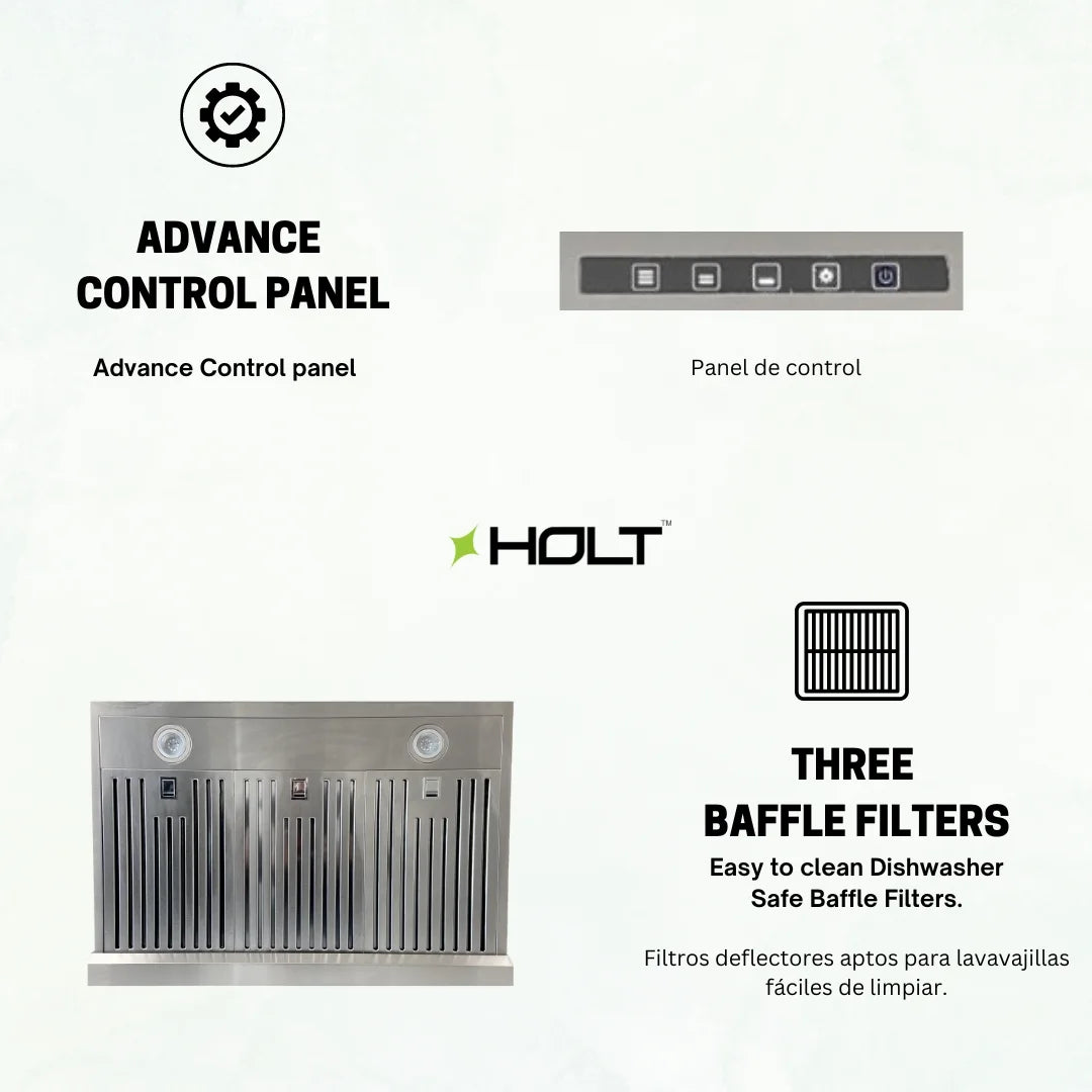 Stainless Steel 30 inch Under Cabinet Range Hood Fan with 3 Speed Soft Touch Control Panel W567