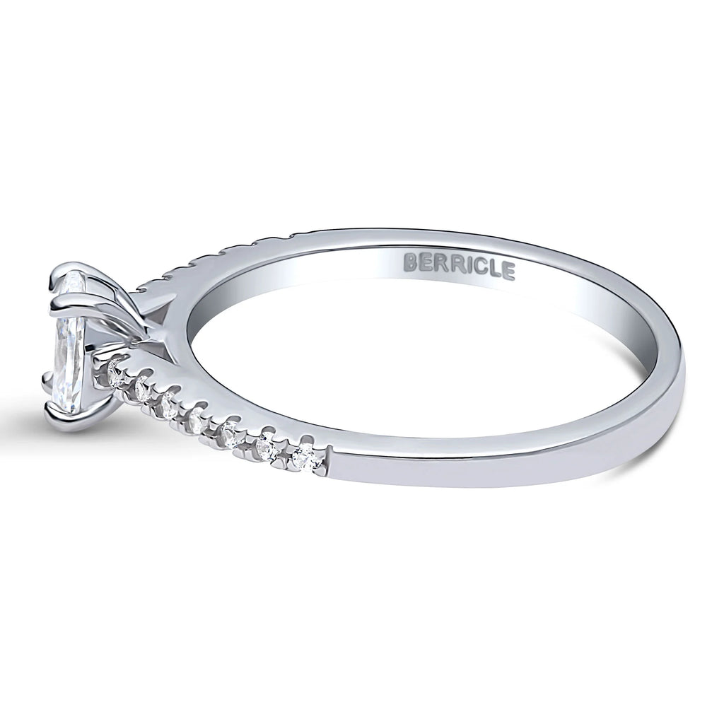 Sterling Silver Oval Cut Cubic Zirconia Promise Ring, Rhodium Plated Size 9 E7667