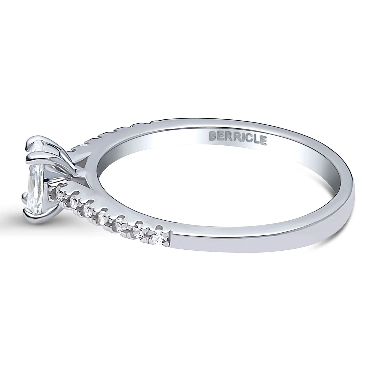 Sterling Silver Oval Cut Cubic Zirconia Promise Ring, Rhodium Plated Size 9 E7667