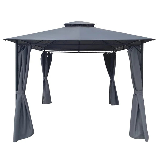 Gray Outdoor Patio Gazebo Tent With Curtains N772429