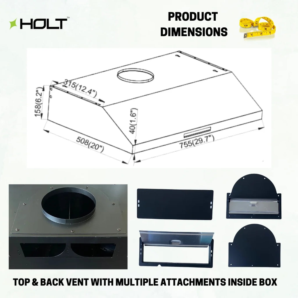 Stainless Steel 30 inch Under Cabinet Range Hood Fan with 3 Speed Soft Touch Control Panel W567