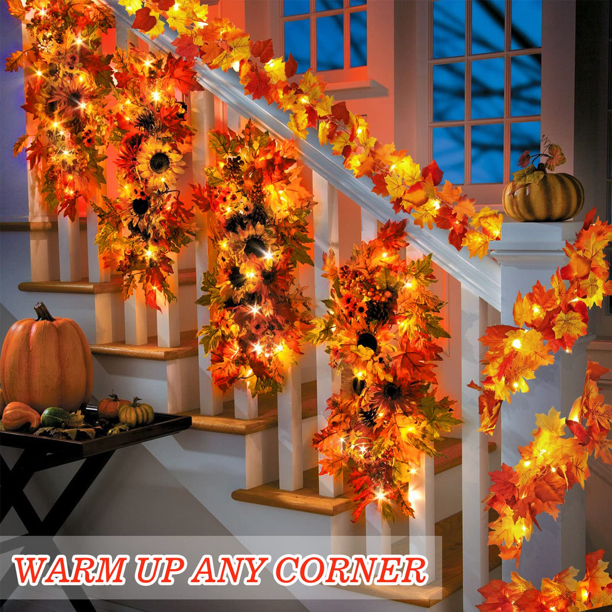 Maple Leaves Garland with Lights F2164
