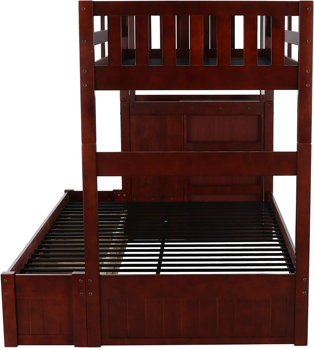 Twin Over Full Staircase Bunk Bed with 3 Drawers in Merlot Finish R724799