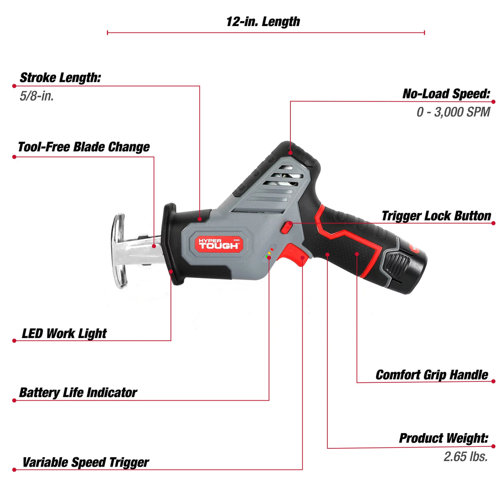 12V Max Lithium-Ion Compact Reciprocating Saw with Battery and Charger I941585