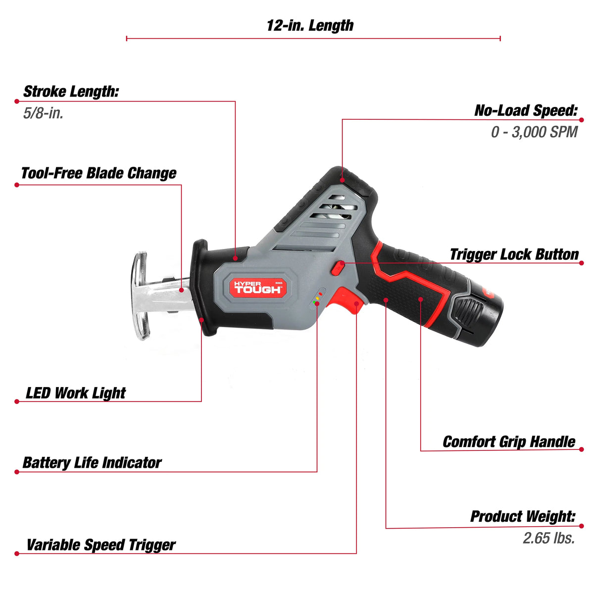 12V Max Lithium-Ion Compact Reciprocating Saw with Battery and Charger I941585