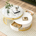 Round Lift-top Nesting Coffee Tables with 2 Drawers White & Natural Y3507