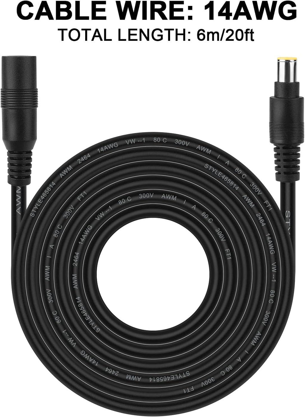8mm Extension Cable 20Ft 6M DC 8mm Cord 14AWG G351