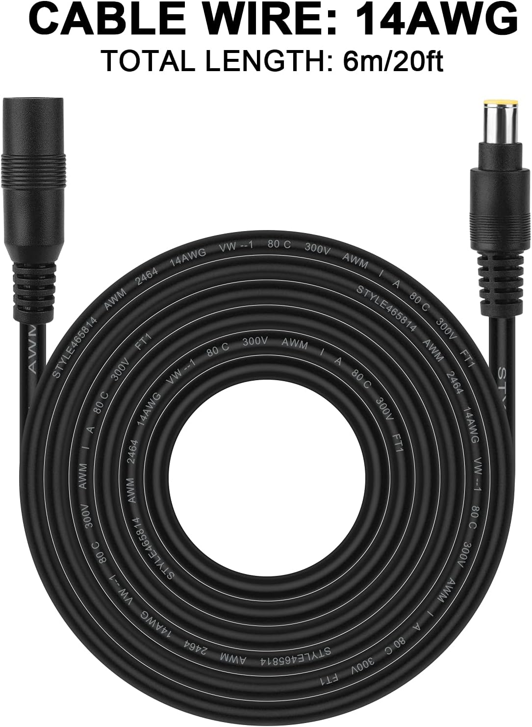 8mm Extension Cable 20Ft 6M DC 8mm Cord 14AWG G351