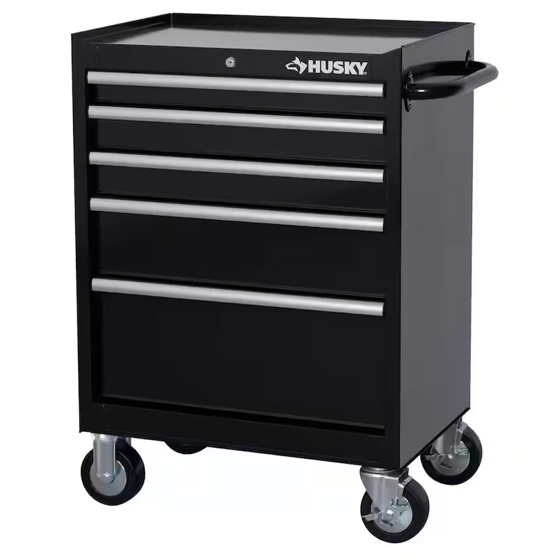 27 in. W 5-Drawer Gloss Black Rolling Tool Cabinet K22685