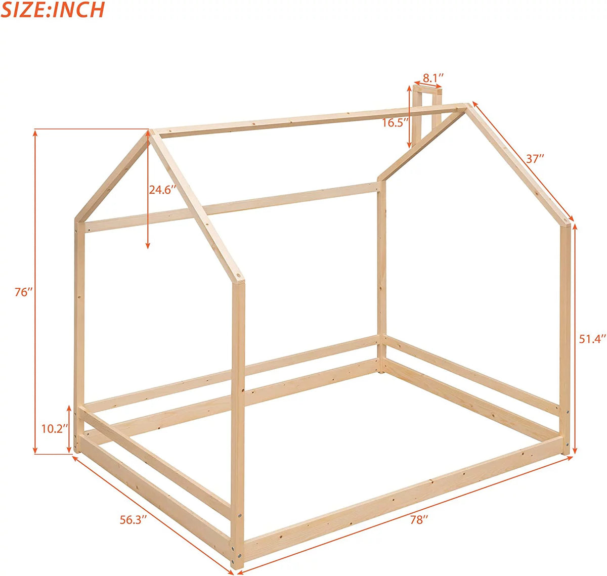 Full Size Wood House Bed for Kids P366