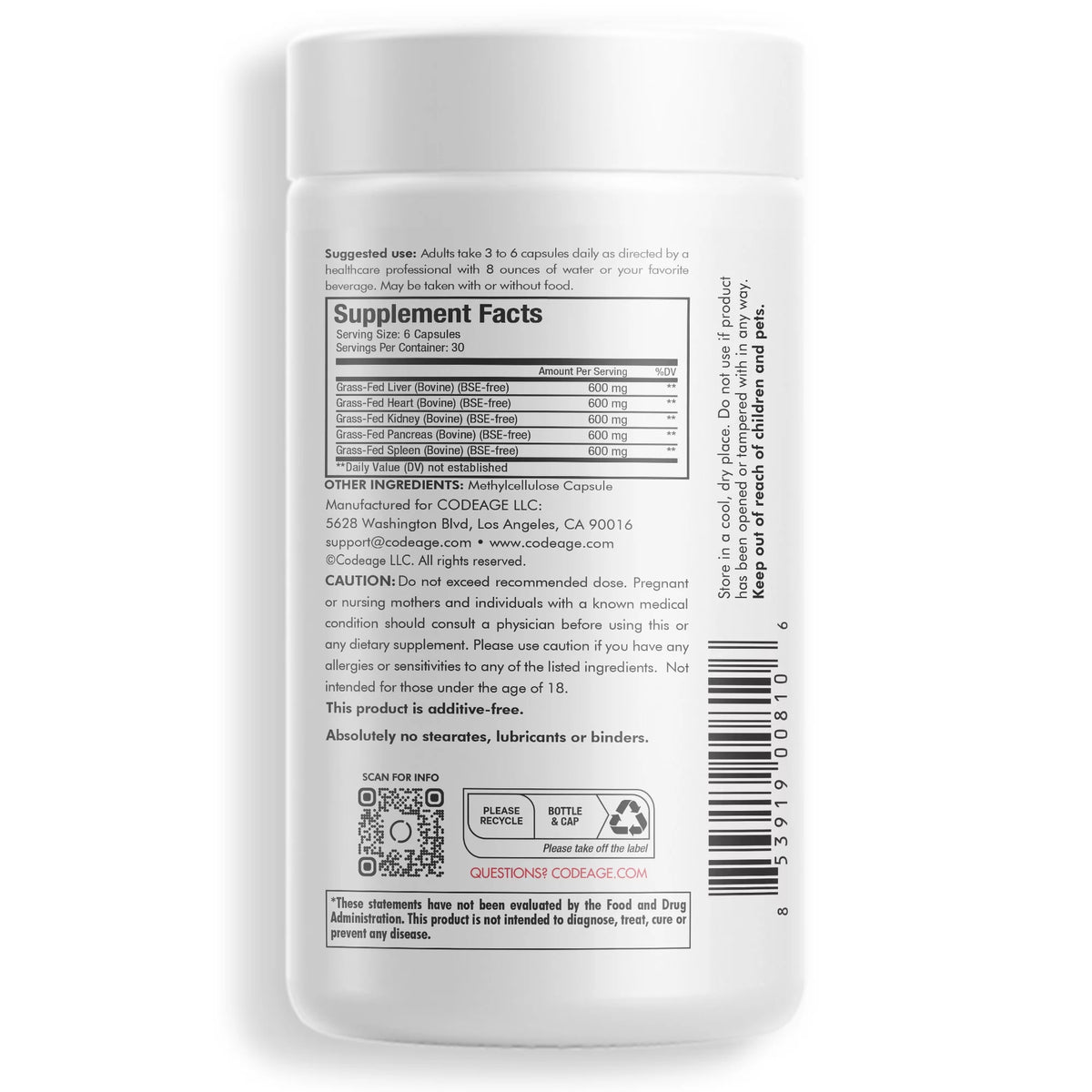 Beef Organs Grass-Fed Freeze-Dried Supplement 180 ct I6357
