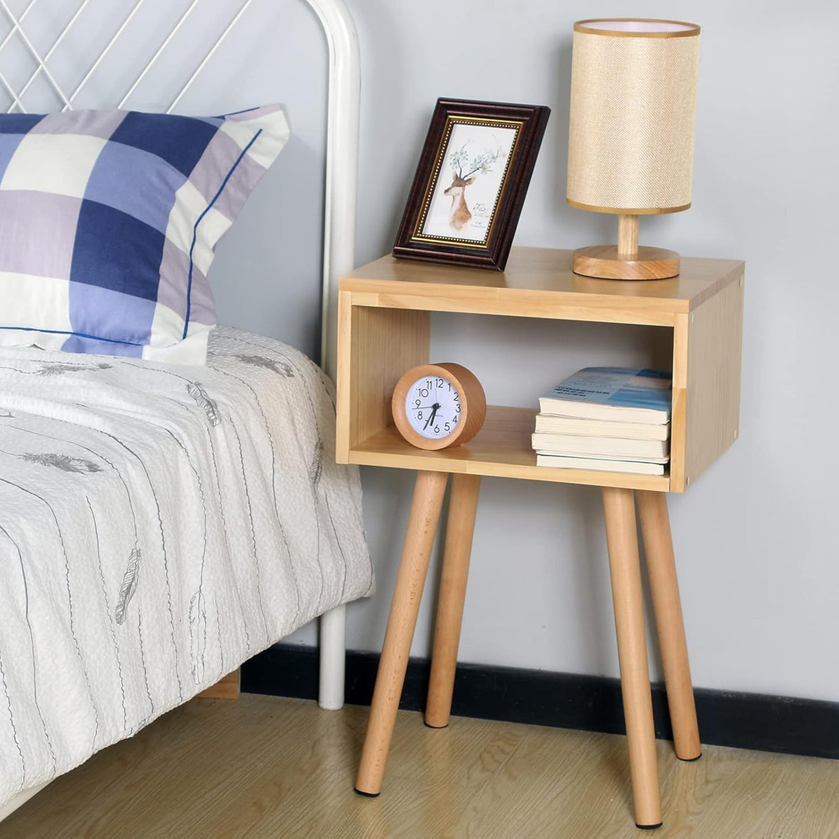 Solid Wood Nightstand Natural Wood Color Y914