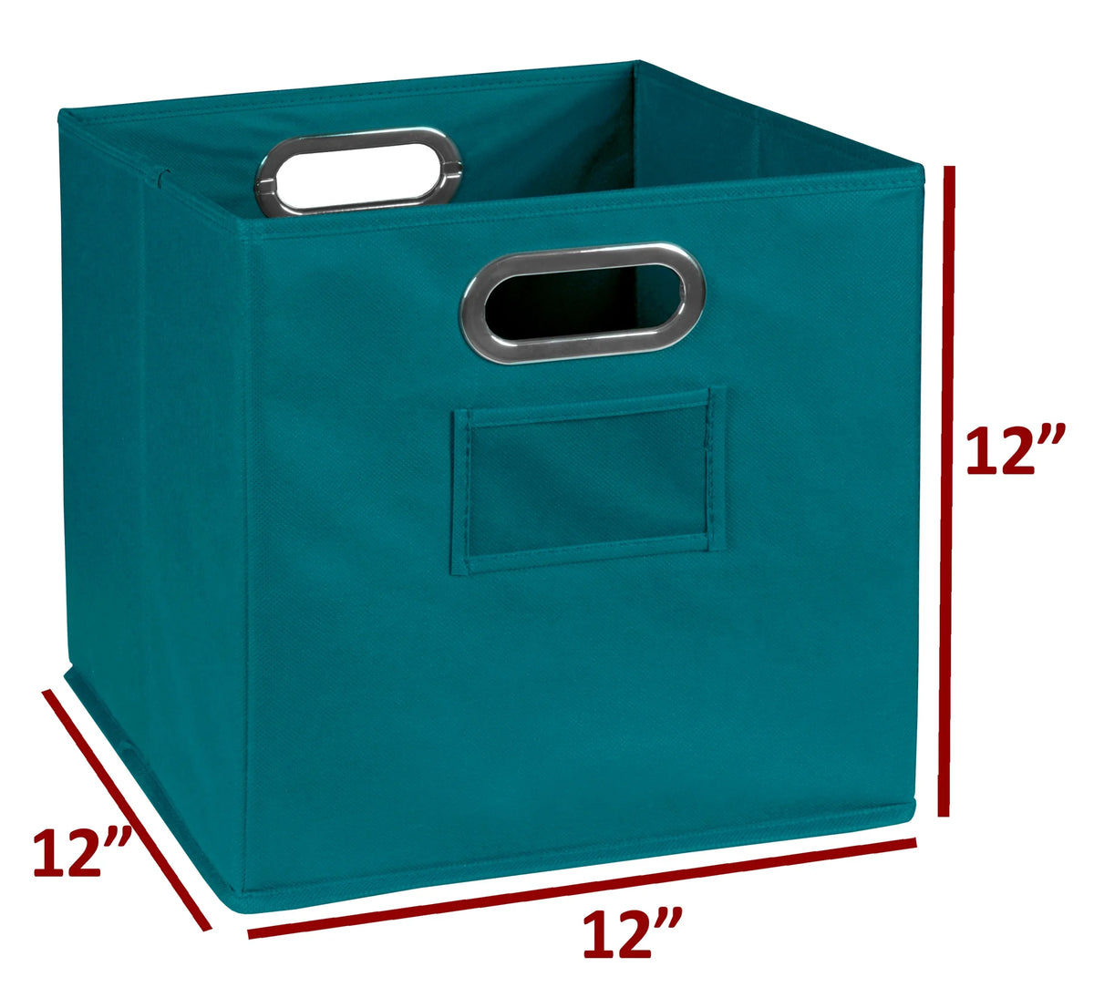 White Wood Grain/Teal 4 Cubes Storage Organizer with 2 Canvas Bins B73571