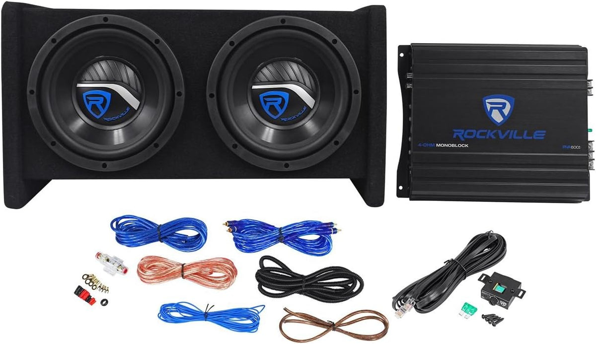 800 Watt Dual 8 Car Subwoofer Enclosure with Mono Amplifier and Amp Kit F972