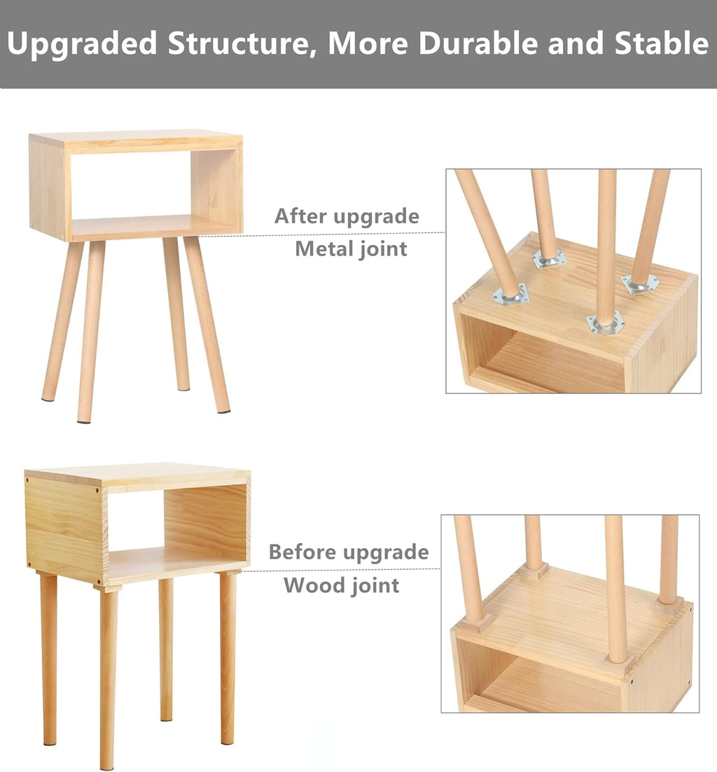 Solid Wood Nightstand Natural Wood Color Y914