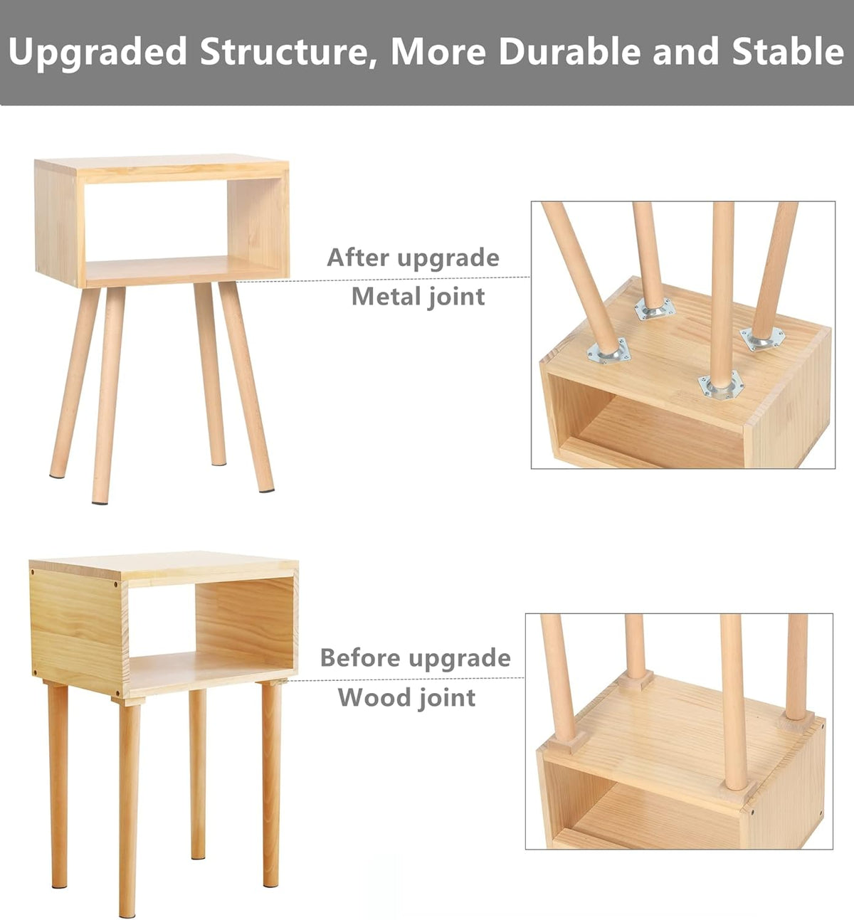 Solid Wood Nightstand Natural Wood Color Y914