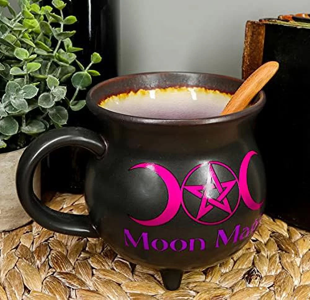 Porcelain Cauldron Shaped Bowl or Mug 32Oz with Wooden Spoon S163