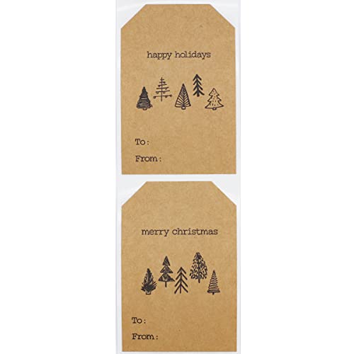Christmas Tree Gift Tag Stickers 2 x 3 Inch Kraft Tags P224889