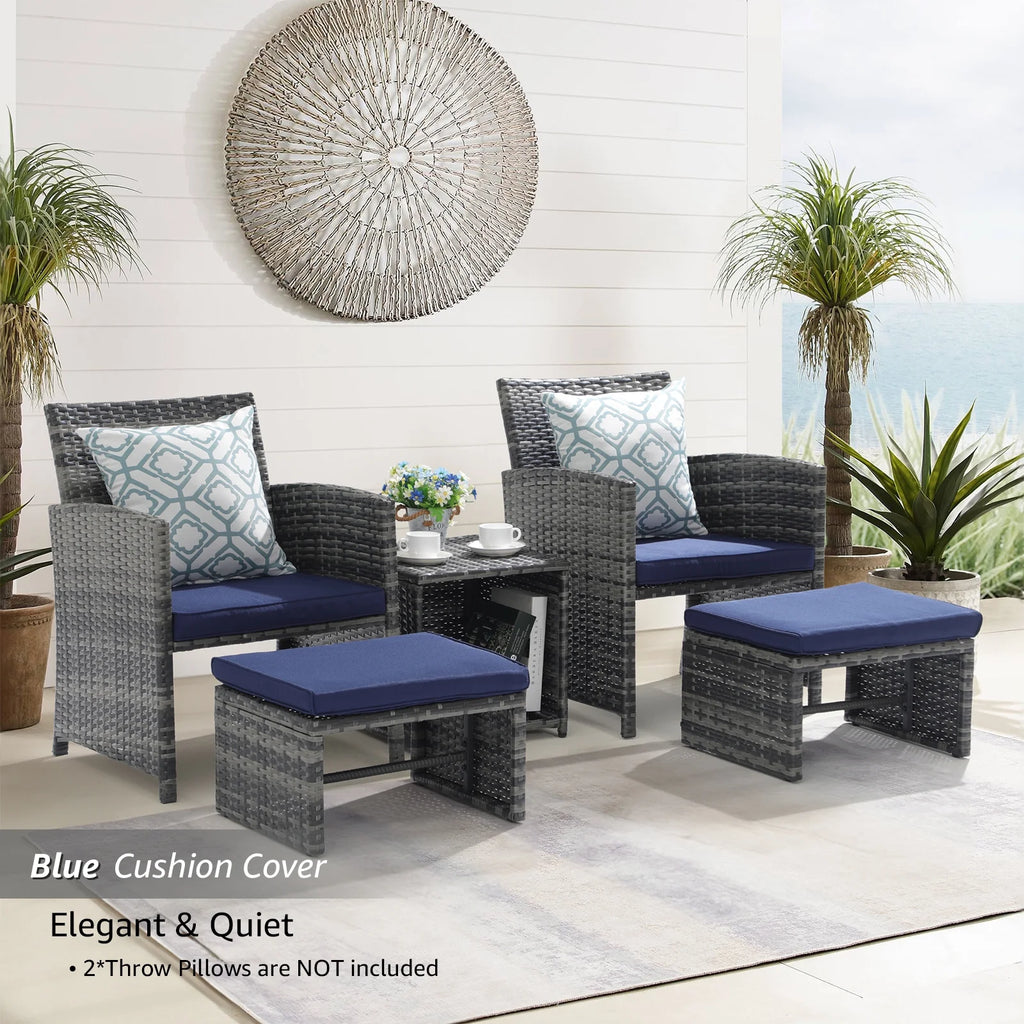 5 Piece Wicker Patio Furniture Set with Coffee Table V6138