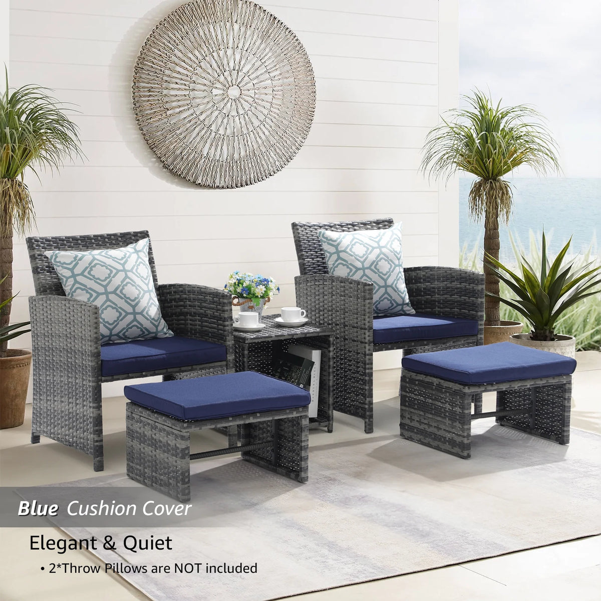 5 Piece Wicker Patio Furniture Set with Coffee Table V6138
