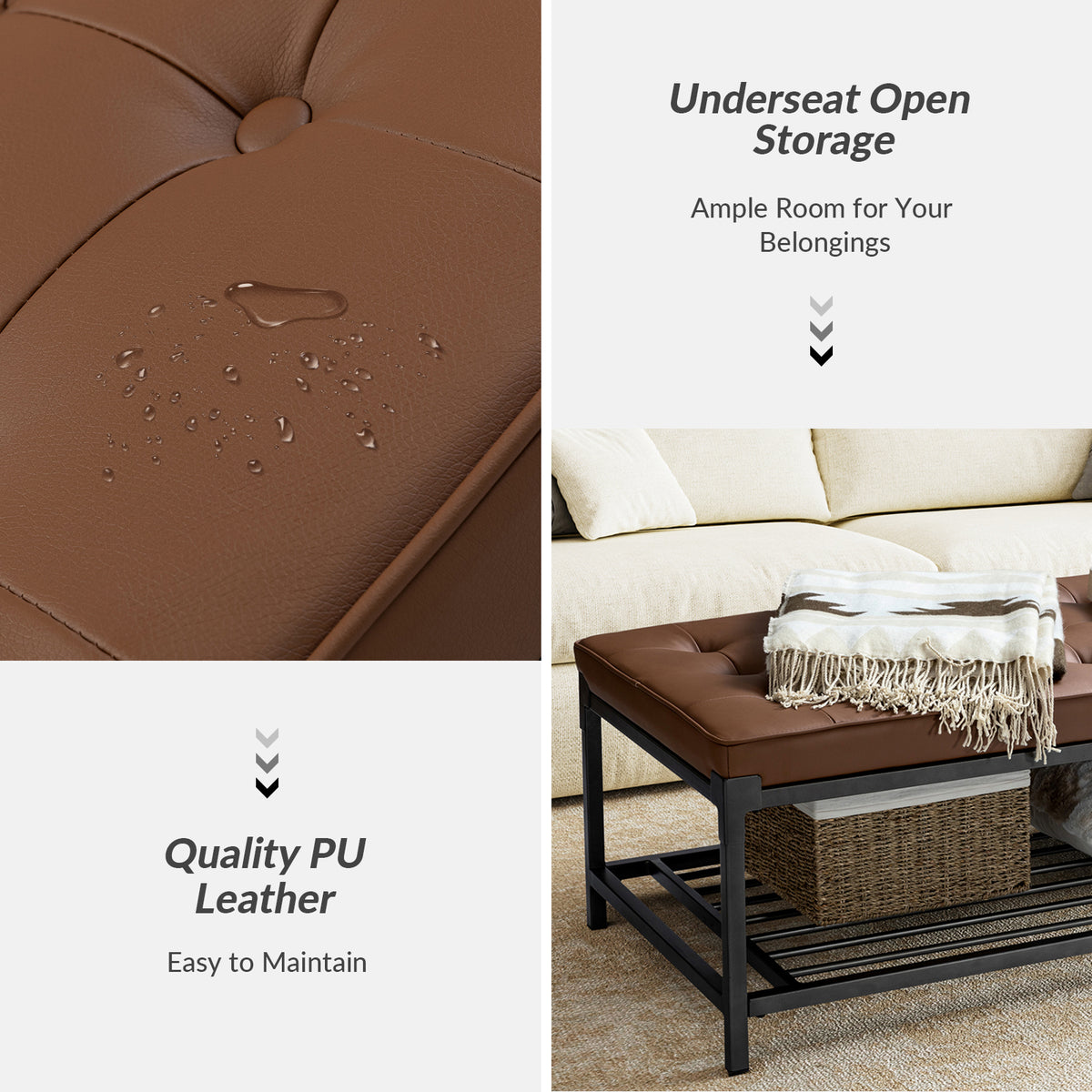 Camel Leather Storage Ottoman Coffee Table D617983