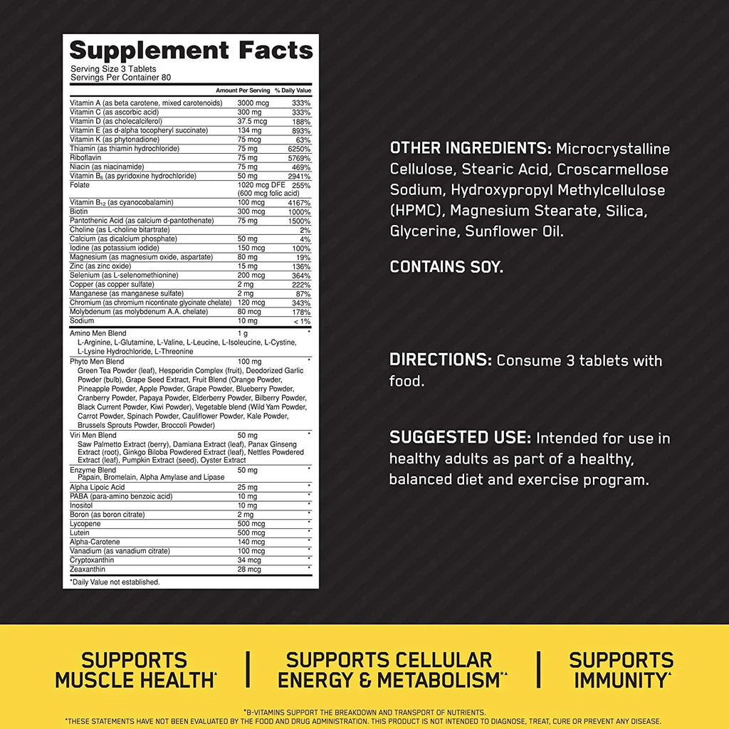 Vitamin C Zinc Vitamin D E B12 Mens Multivitamin Supplement 240 Count P103961