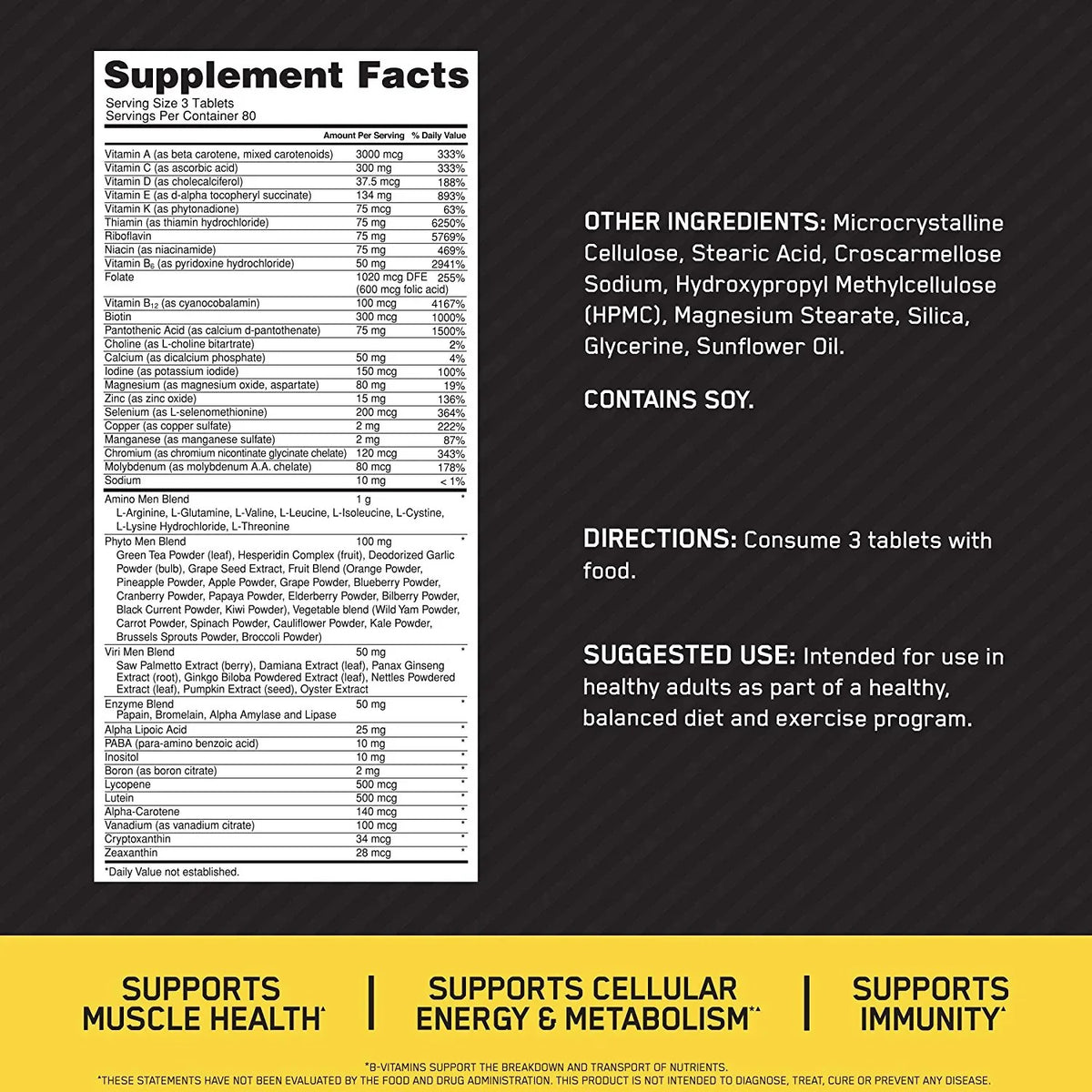 Vitamin C Zinc Vitamin D E B12 Mens Multivitamin Supplement 240 Count P103961
