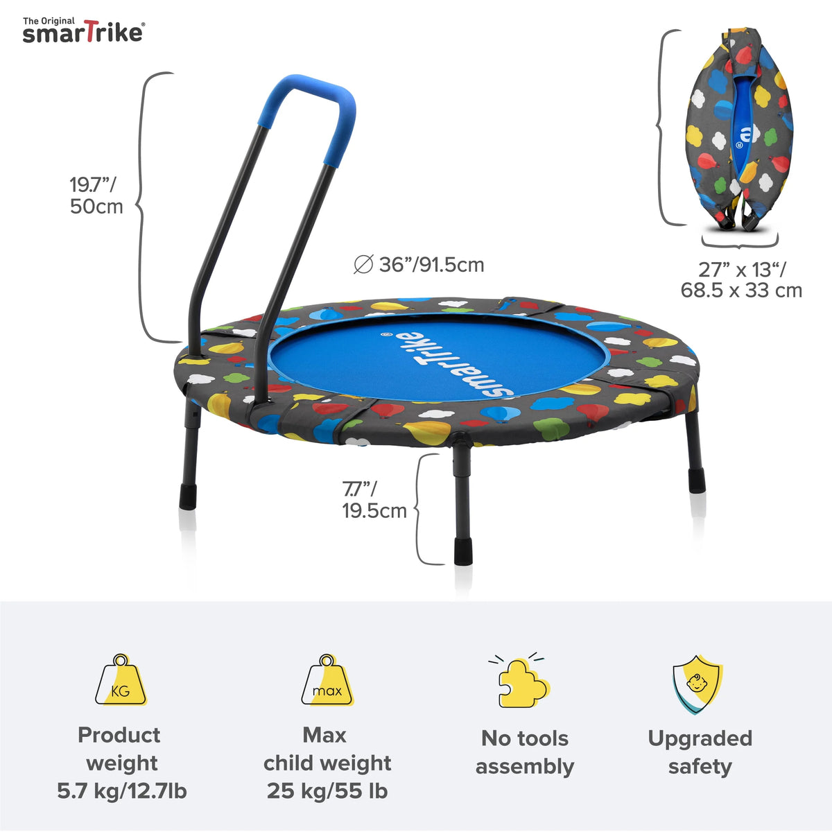 36-inch Indoor Folding Trampoline with Handlebar T486588