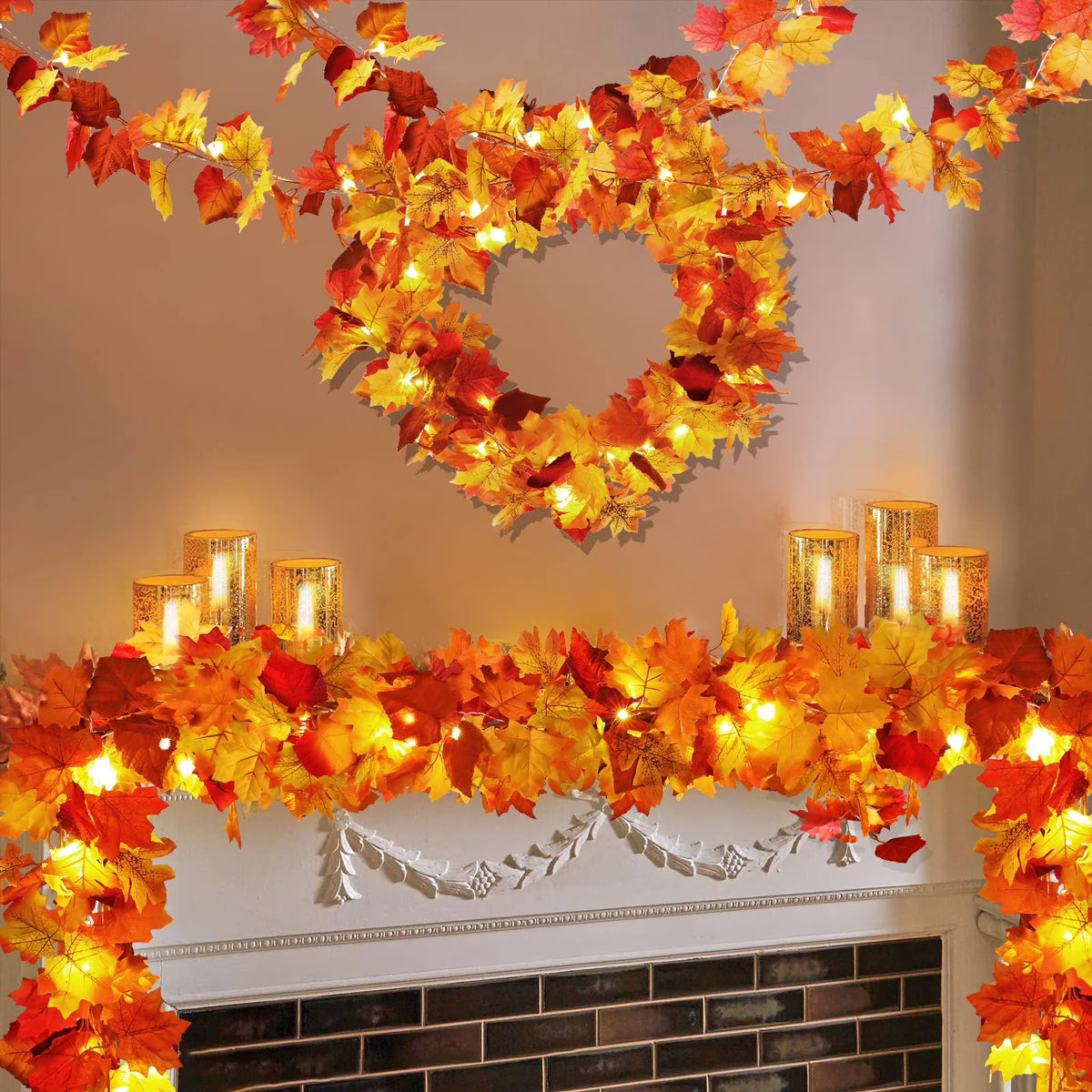 Maple Leaves Garland with Lights F2164
