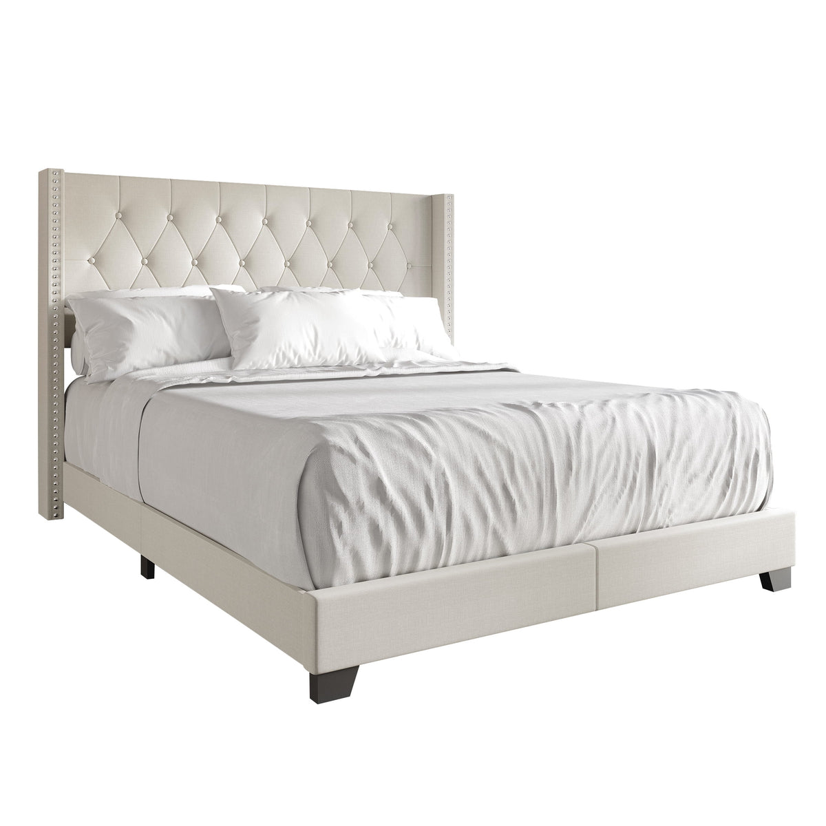 Blue Linen Upholstered Wingback Bed G67007
