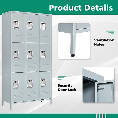 3 Door Metal Storage Locker with Shelves and Lock T6925