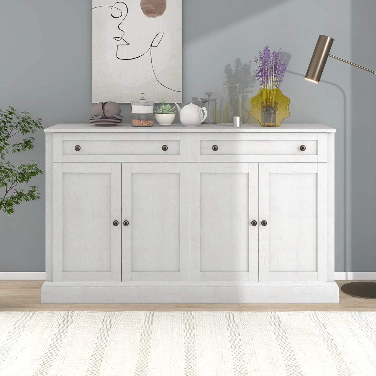 Antique White Kitchen Sideboard Buffet Cabinet with 2 Drawers & 4 Doors S88079
