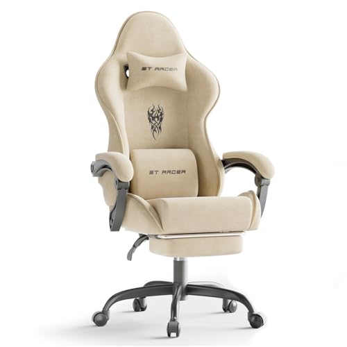 Green Velvet Ergonomic Gaming Chair with Footrest and Massage Lumbar Cushion V619171