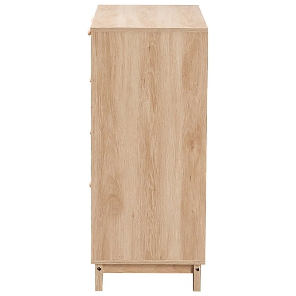 Oak Brown Wood and Natural Rattan 5-Drawer Storage Cabinet B171