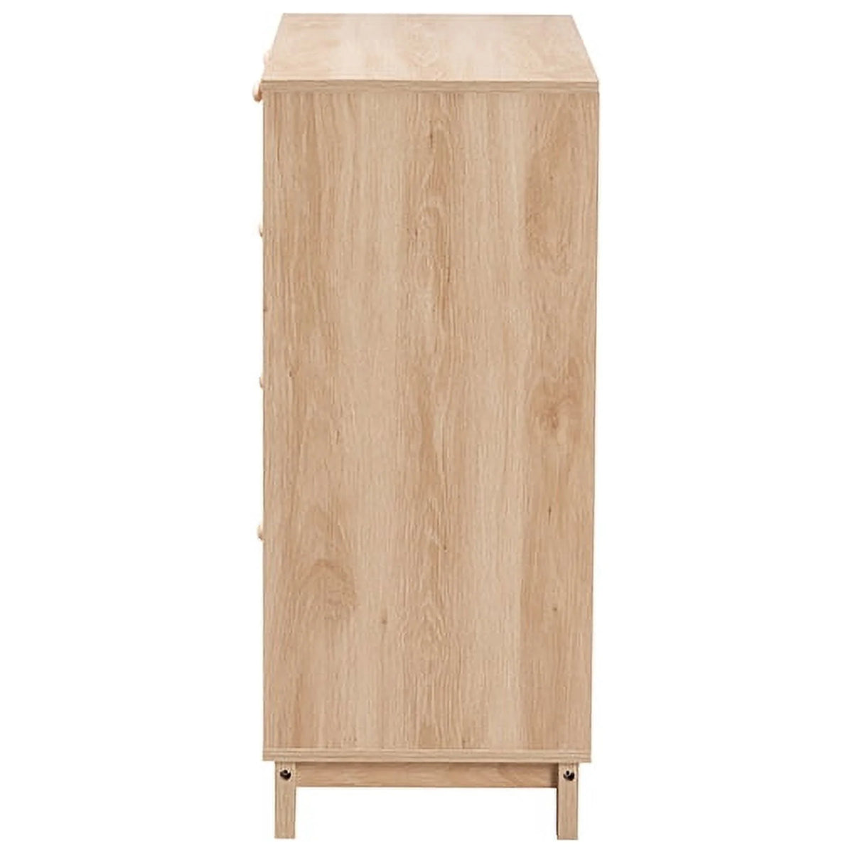 Oak Brown Wood and Natural Rattan 5-Drawer Storage Cabinet B171