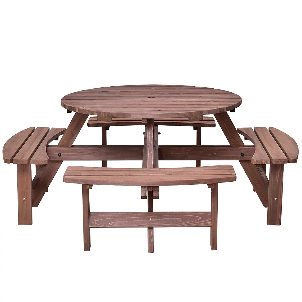 Wood 8 Seat Picnic Table and Bench Set G78603