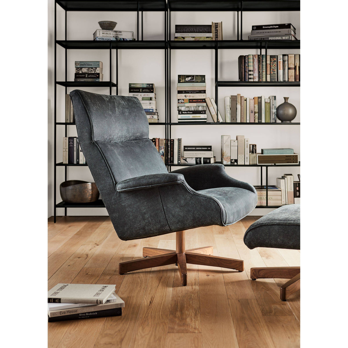 Modern Foshay Bookcase in Recycled Natural Steel Black I825518