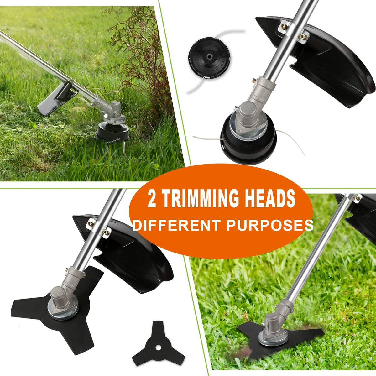 42.7CC Gas String Trimmer Straight Shaft Weed Eater with 2 Detachable Heads R596