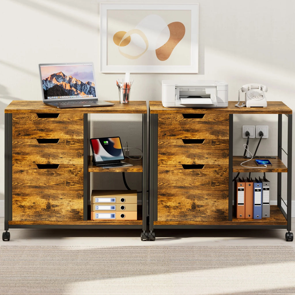 Rolling Wooden File Cabinet with 3 Drawers Y730484