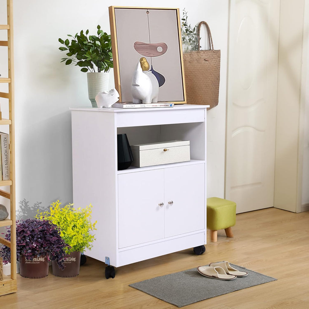White Pack of 2 Microwave Kitchen Cart with Storage K90885
