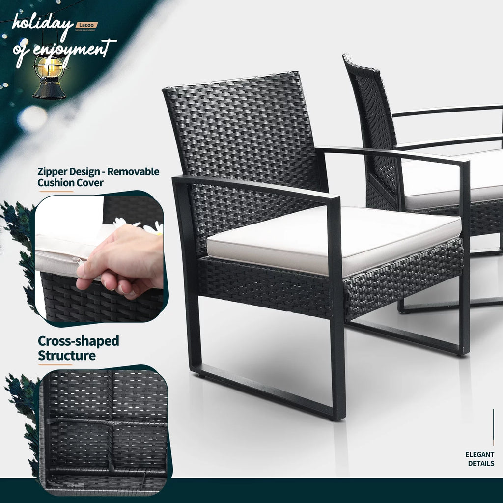 3 Pieces PE Rattan Bistro Chairs Set of 2 with Table T400899