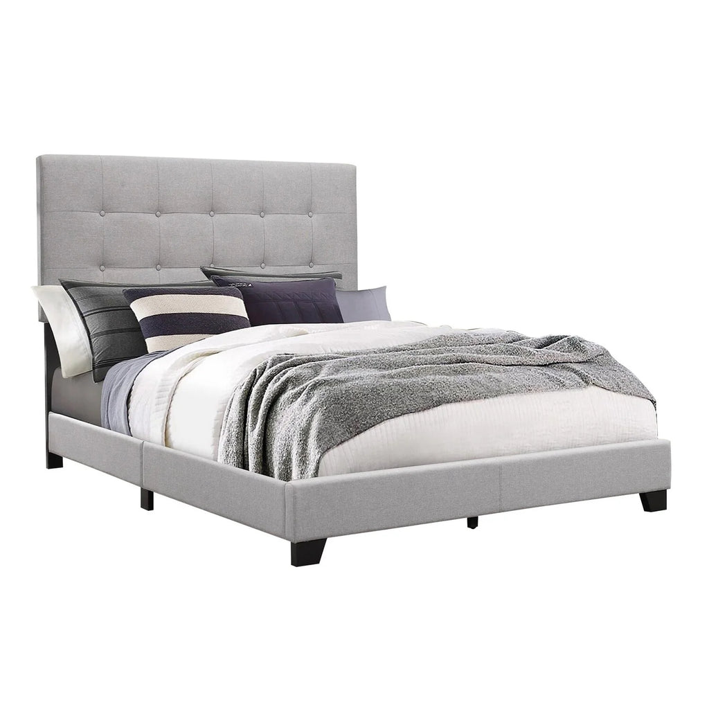 Light Gray Button Tufted Full Size Wood Bed S9878