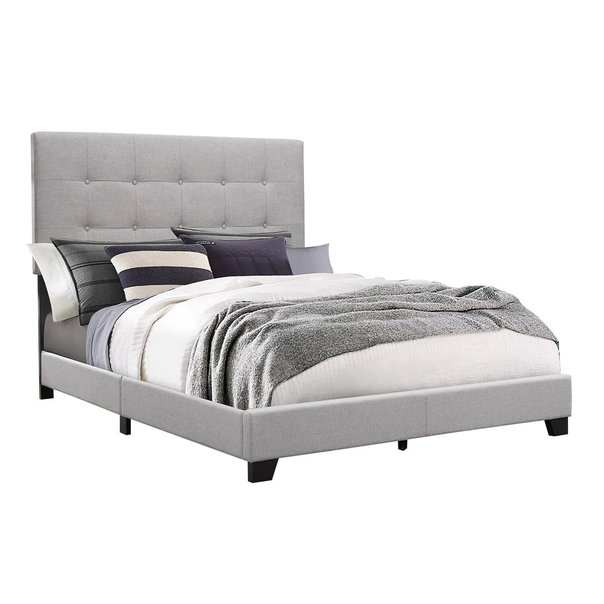 Light Gray Button Tufted Full Size Wood Bed S9878