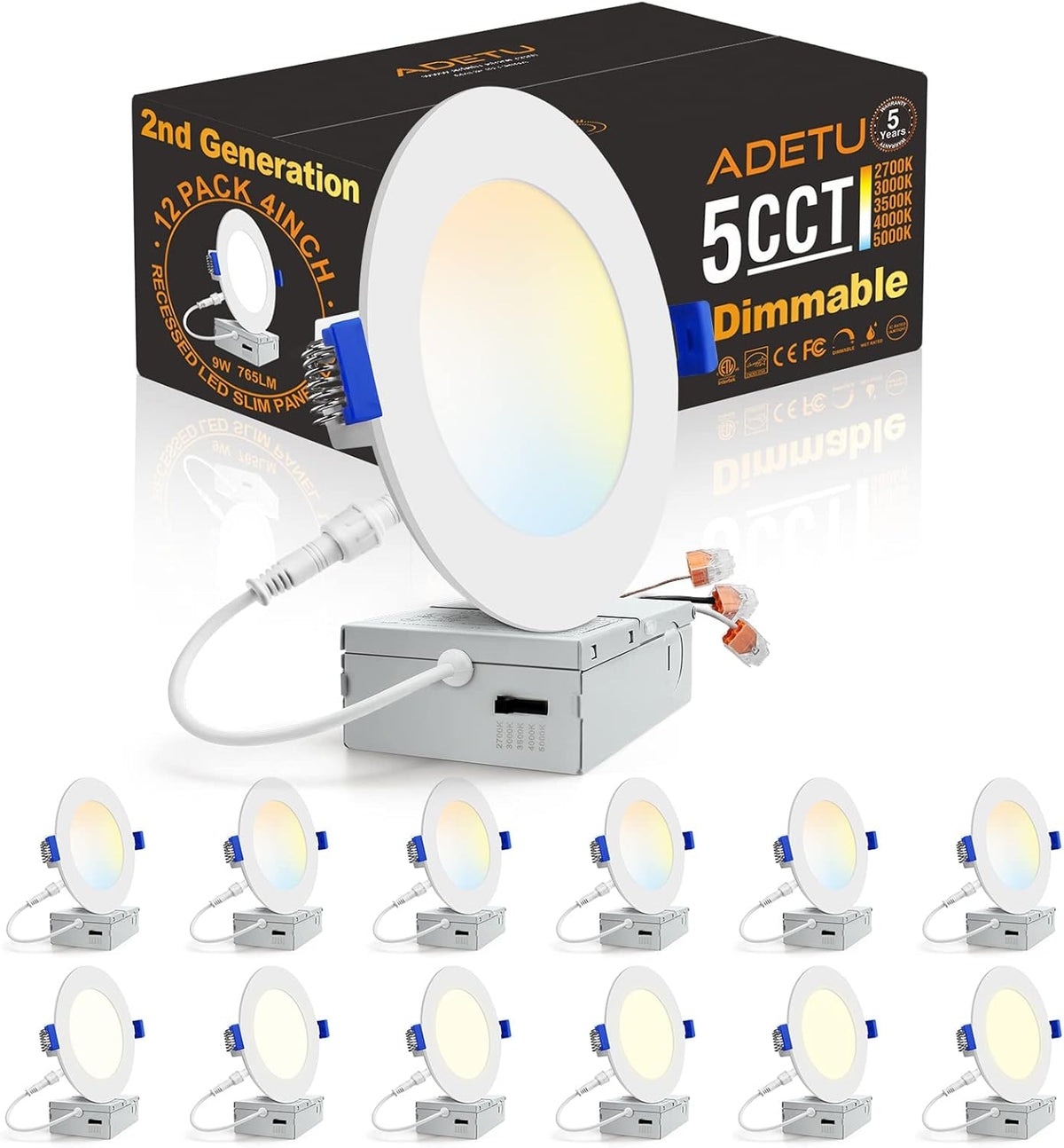 12 Pack 4 Inch 5CCT Dimmable LED Recessed Light with Junction Box K2919