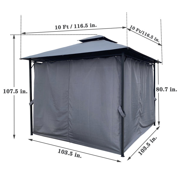 Gray Outdoor Patio Gazebo Tent With Curtains N772429