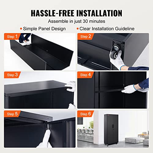 Black Metal Storage Cabinet with 4 Adjustable Shelves M896072