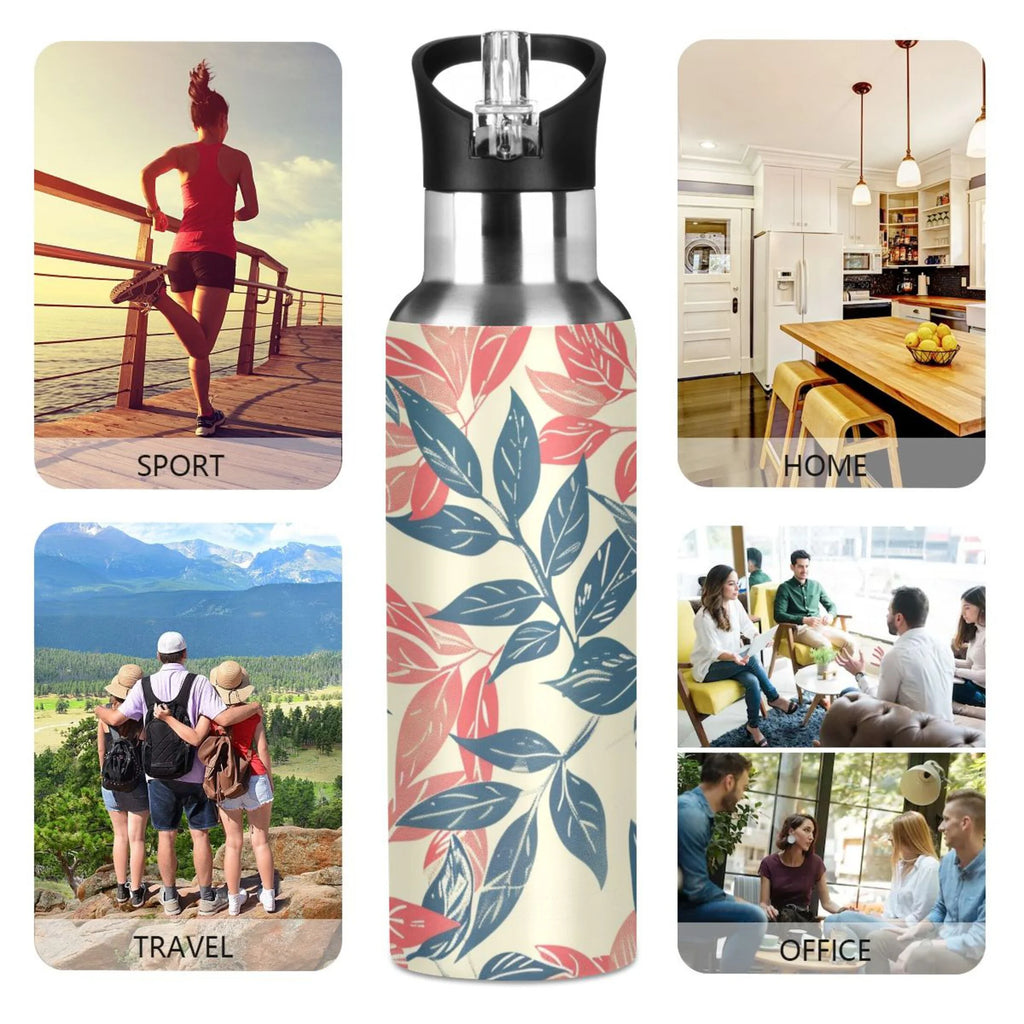 Retro Leaf Insulated Stainless Steel Water Bottle with Straw Lid 20 oz P69886