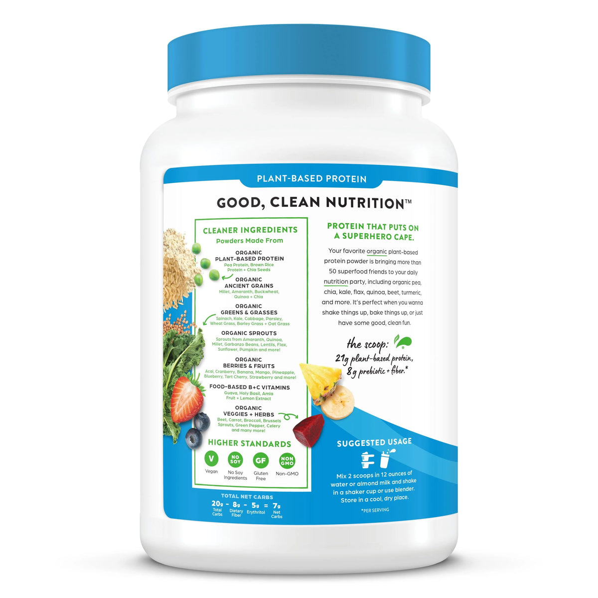 Organic Plant Based Protein Superfoods Powder Vanilla Bean 2.02 lb D931