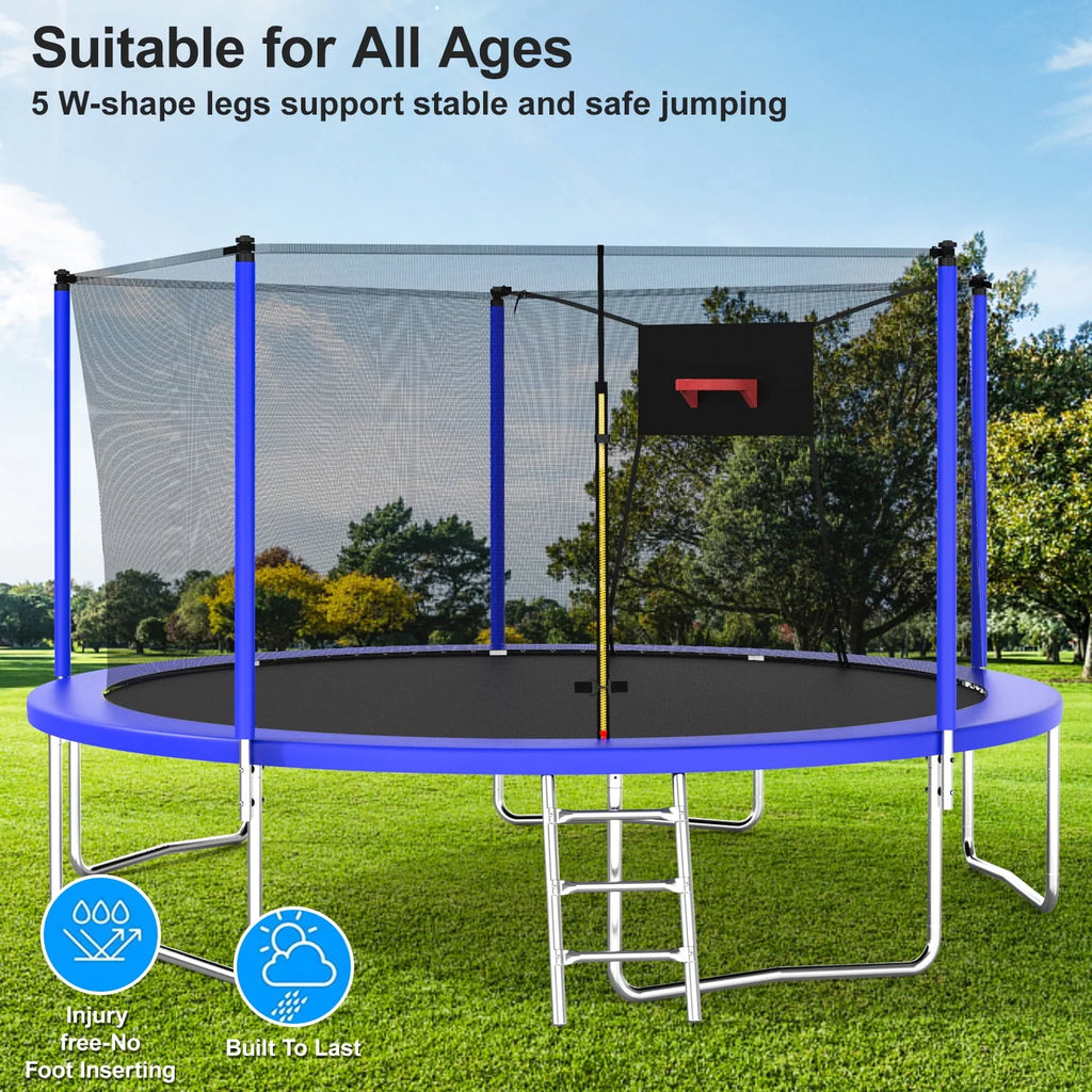 14 Feet Trampoline with Enclosure, Basketball Hoop and Ladder I4179